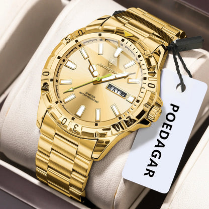 Poedagar 959 Men's Luxury Quartz Watch – Stainless Steel Band, Waterproof, Luminous, Date