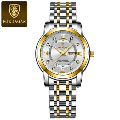 Poedagar 769 Women's Luxury Quartz Watch – Stainless Steel Band, Waterproof, Luminous, Date