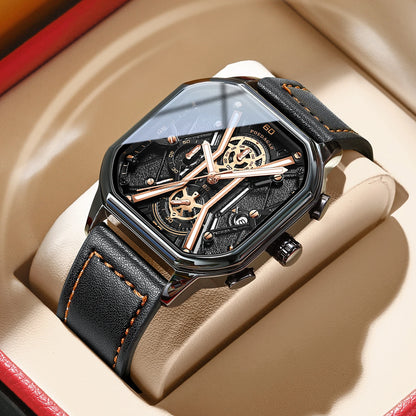 Poedagar 922 Men's Luxury Chronograph Quartz Watch – Leather Strap, Waterproof, Luminous, Date