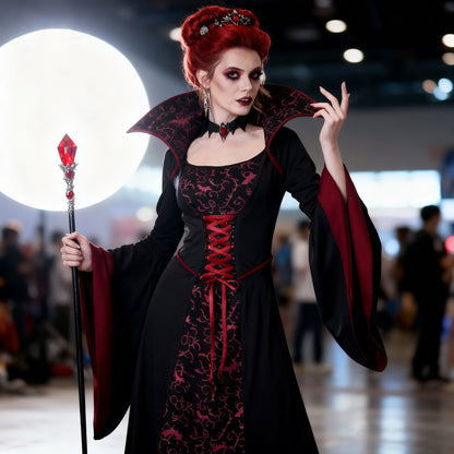 Dark Vampire Queen Vintage Court Gown Halloween Costume - MCROONS