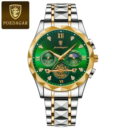 Poedagar 996 Men's Luxury Chronograph Quartz Watch – Stainless Steel Band, Waterproof, Luminous, Date