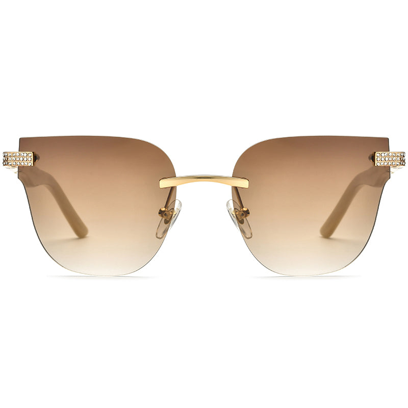 Buffalo Horn Diamante Square Sunglasses - Tea - MCROONS - front view