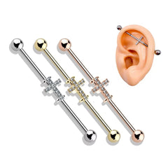 Cross Industrial Barbell Ear Ring Bar Body Piercing Jewellery Fashion Body Jewelry Wholesale Scaffold Piercing