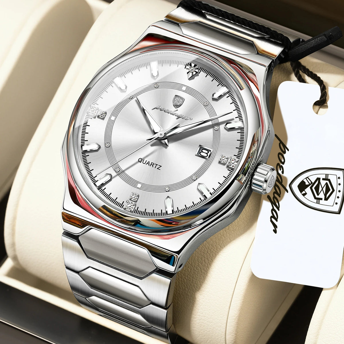 Poedagar 967 Men's Luxury Quartz Watch – Stainless Steel Band, Waterproof, Luminous, Date