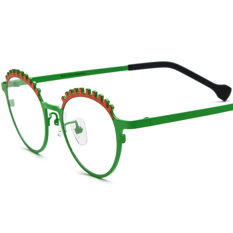 Colourful Titanium Cat Eye Optical Glasses Frame - Orange Green - MCROONS