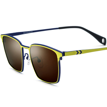Colourful Titanium Square Polarised Sunglasses - Blue Yellow Brown Lens - MCROONS