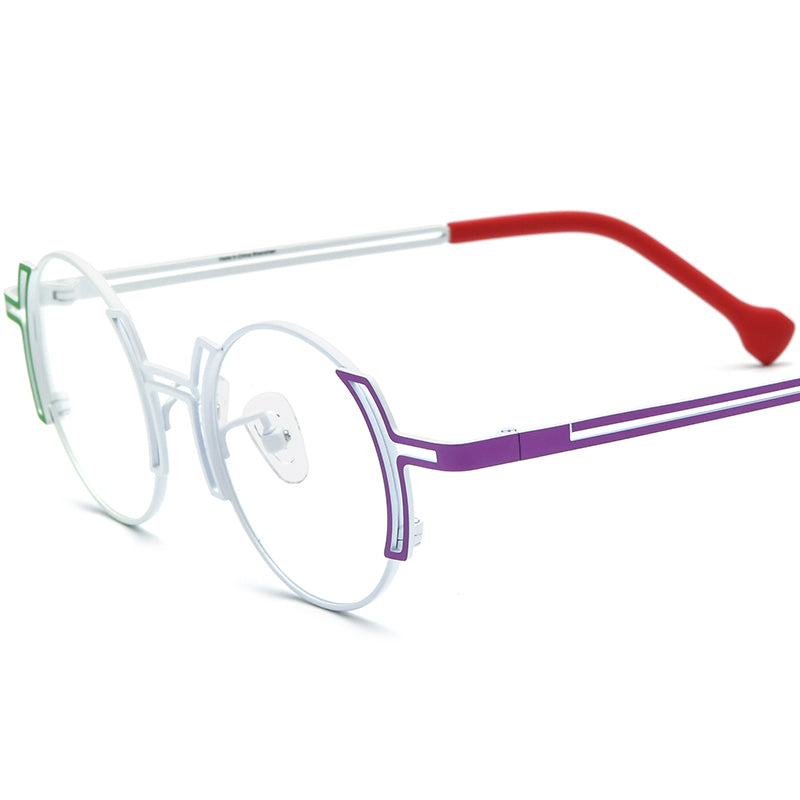 Two-Tone Titanium Round Optical Glasses Frame - White Purple - MCROONS