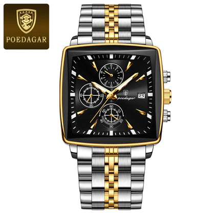 Poedagar 866 Men's Luxury Chronograph Quartz Watch – Stainless Steel Band, Waterproof, Luminous