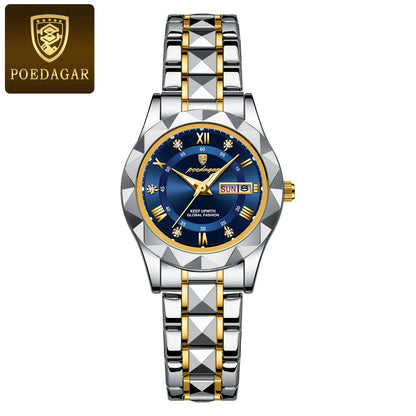 Poedagar 306 Women's Luxury Quartz Watch – Stainless Steel Band, Waterproof, Luminous, Date