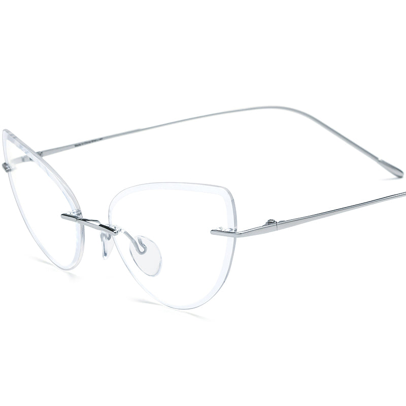 Titanium Rimless Cat Eye Optical Glasses Frame Ultralight - MCROONS - Silver