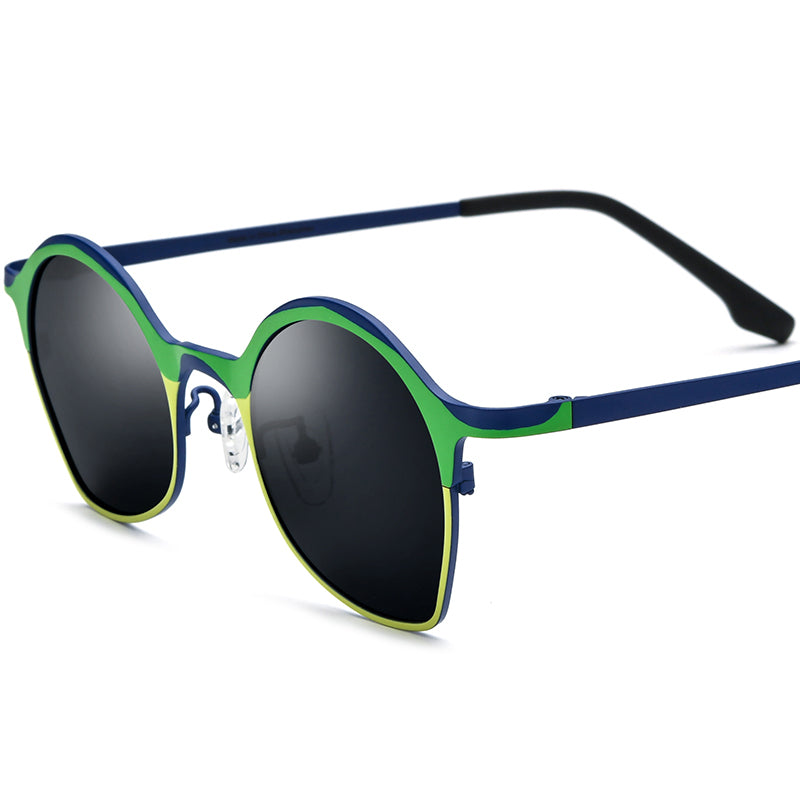 Colourful Titanium Cat Eye Polarized Sunglasses - Green Yellow Grey Lens - MCROONS