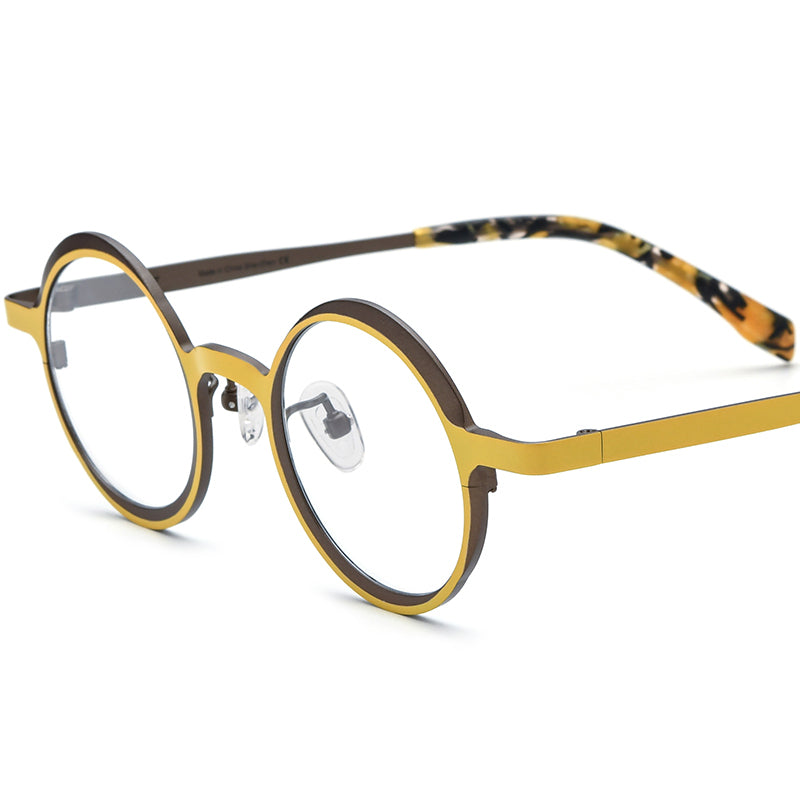 Colourful Titanium Round Optical Glasses Frame - MCROONS - Matte Yellow Brown