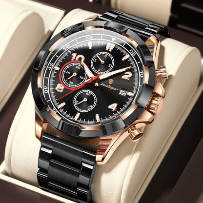 Poedagar 685 Men's Luxury Chronograph Quartz Watch – Stainless Steel Band, Waterproof, Luminous, Date