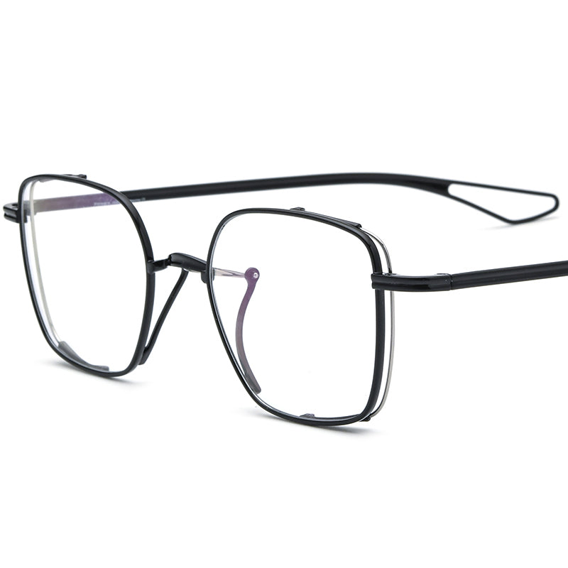 Retro Pure Titanium Square Optical Glasses Oversized - Black - MCROONS