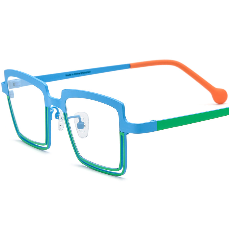 Colourful Titanium Square Optical Glasses Frame - Blue Green - MCROONS