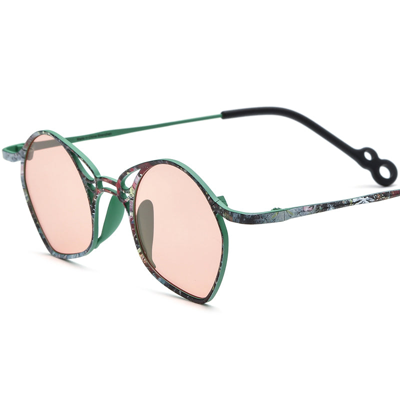 Vintage Titanium Butterfly Polarised Sunglasses - Green Frame Pink Lens - MCROONS