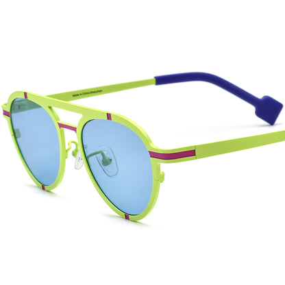 Colourful Titanium Pilot Sunglasses - Pink Black Green Lens - MCROONS