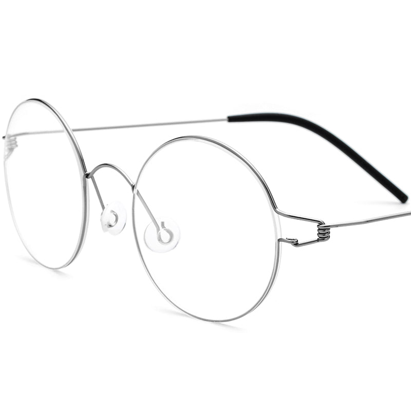 Screwless Korean Style Titanium Alloy Round Optical Glasses Frame - Gray - MCROONS