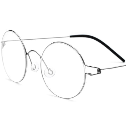 Screwless Korean Style Titanium Alloy Round Optical Glasses Frame - Gray - MCROONS