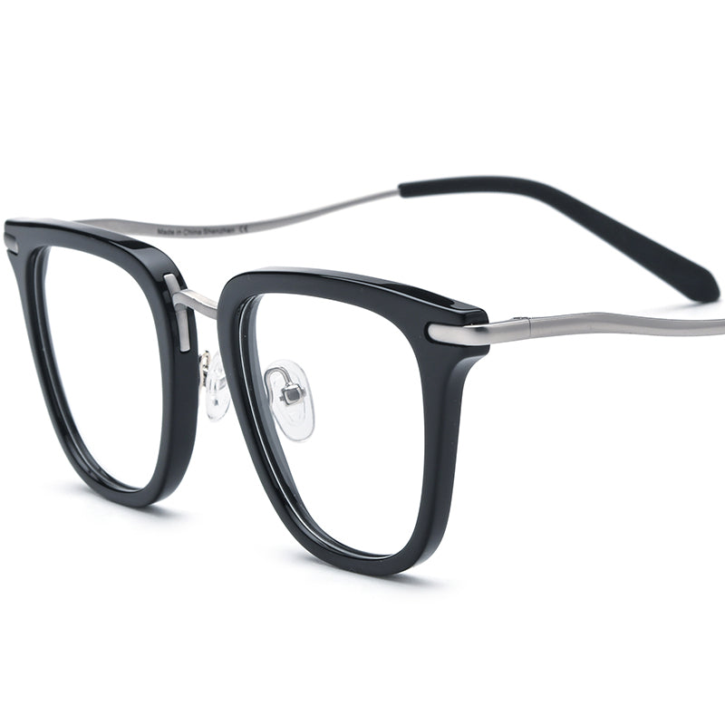 Vintage Acetate Titanium Square Optical Glasses - Silver - MCROONS