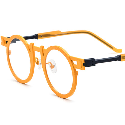 Colourful Titanium Retro Round Optical Glasses Frame - Orange - MCROONS