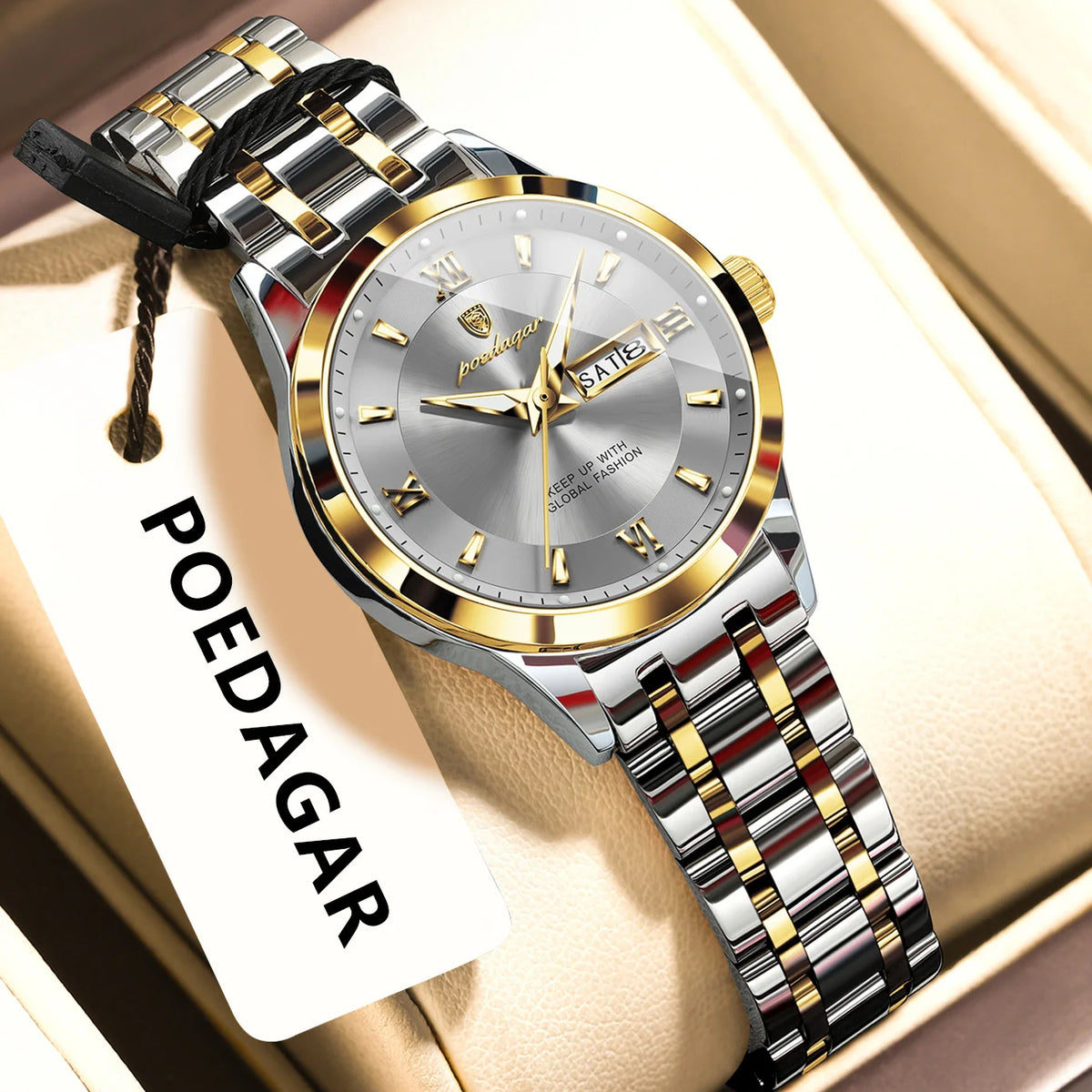 Poedagar 503 Women's Luxury Quartz Watch – Stainless Steel Band, Waterproof, Luminous, Date