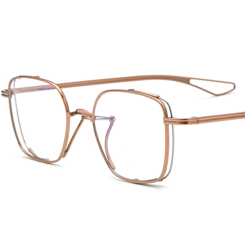 Retro Pure Titanium Square Optical Glasses Oversized - Rose Gold - MCROONS