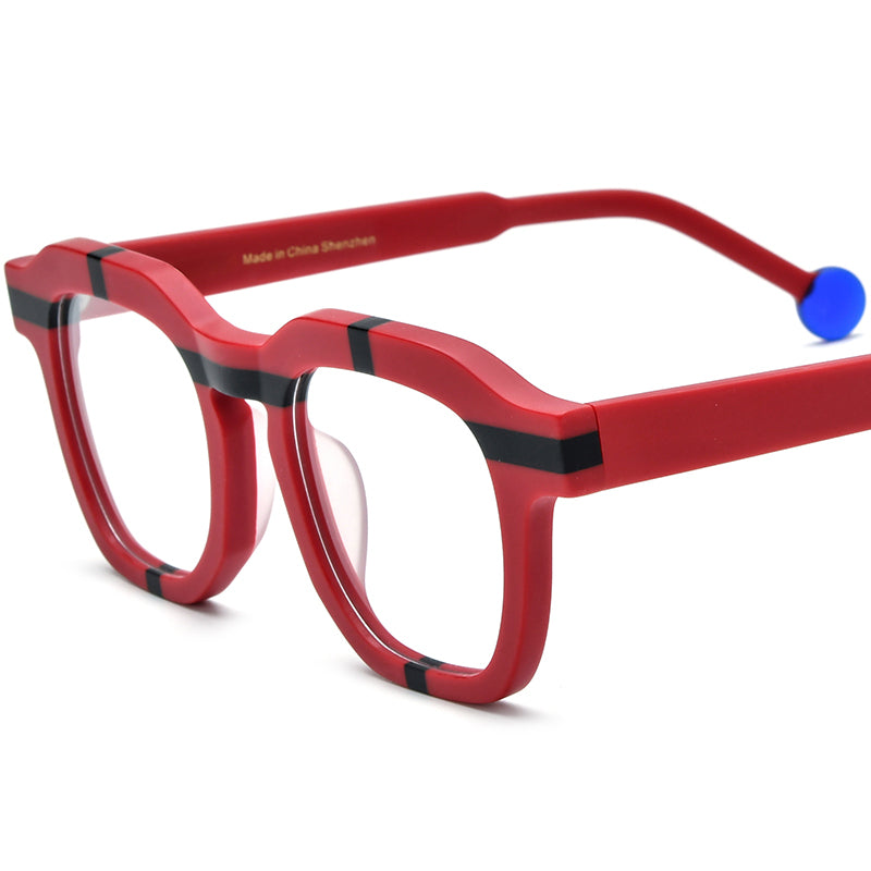 Playful Colour-Pop Acetate Square Optical Glasses Frame - Red - MCROONS