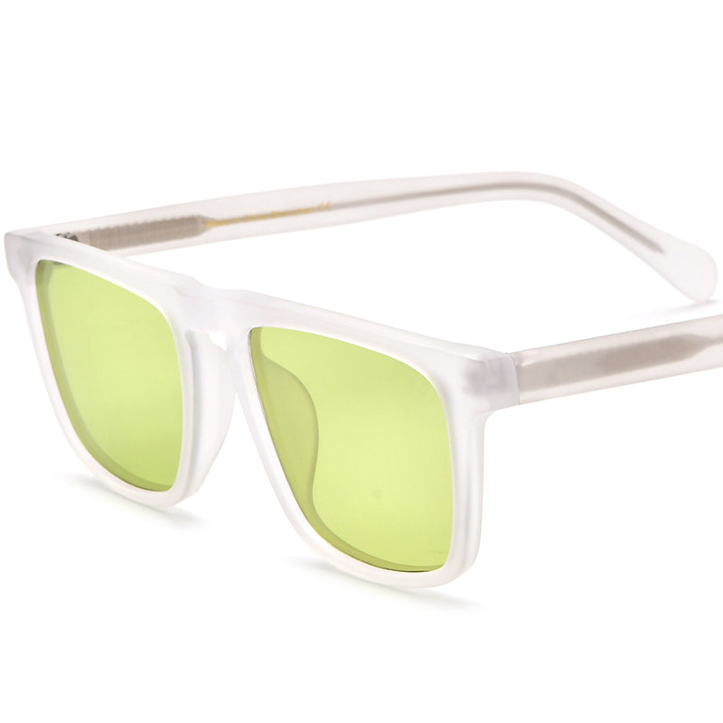 Vintage Multicolour Acetate Square Polarized Sunglasses - MCROONS - Matte Transparent Frame Yellow Lens