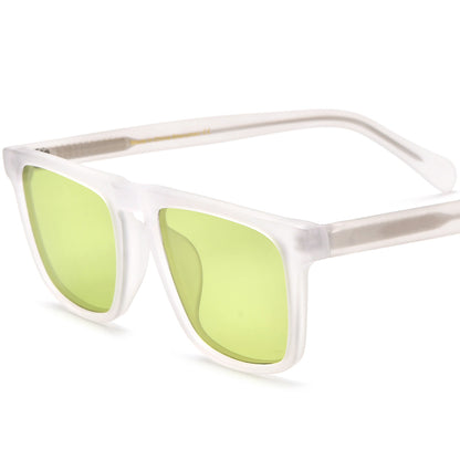 Vintage Multicolour Acetate Square Polarized Sunglasses - MCROONS - Matte Transparent Frame Yellow Lens