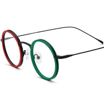 Retro Round Acetate Titanium Optical Glasses - Red Green - MCROONS