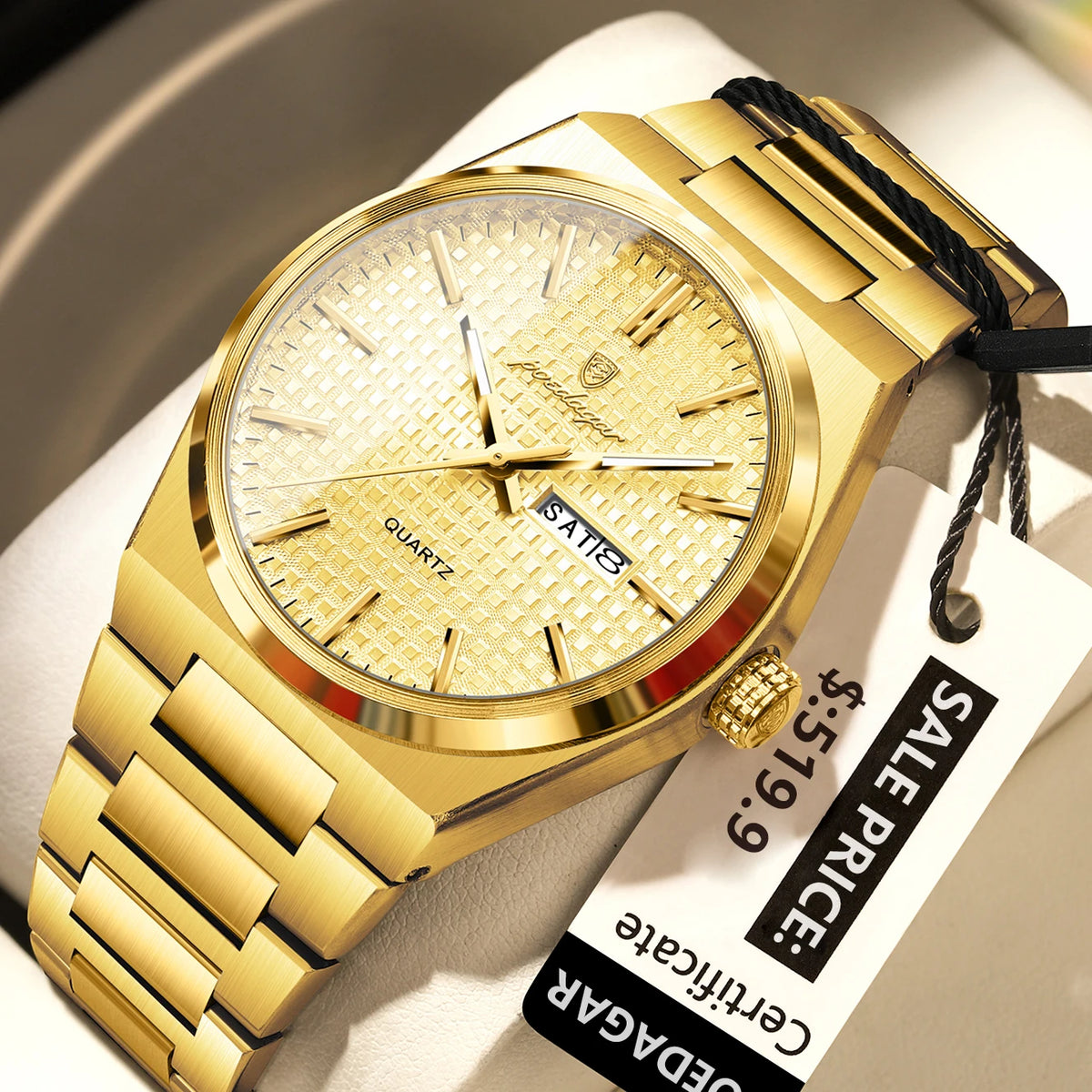 Poedagar 874 Men's Luxury Quartz Watch – Stainless Steel Band, Waterproof, Luminous, Date