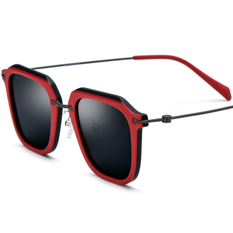 Retro Square Polarized Acetate Sunglasses - Red - MCROONS
