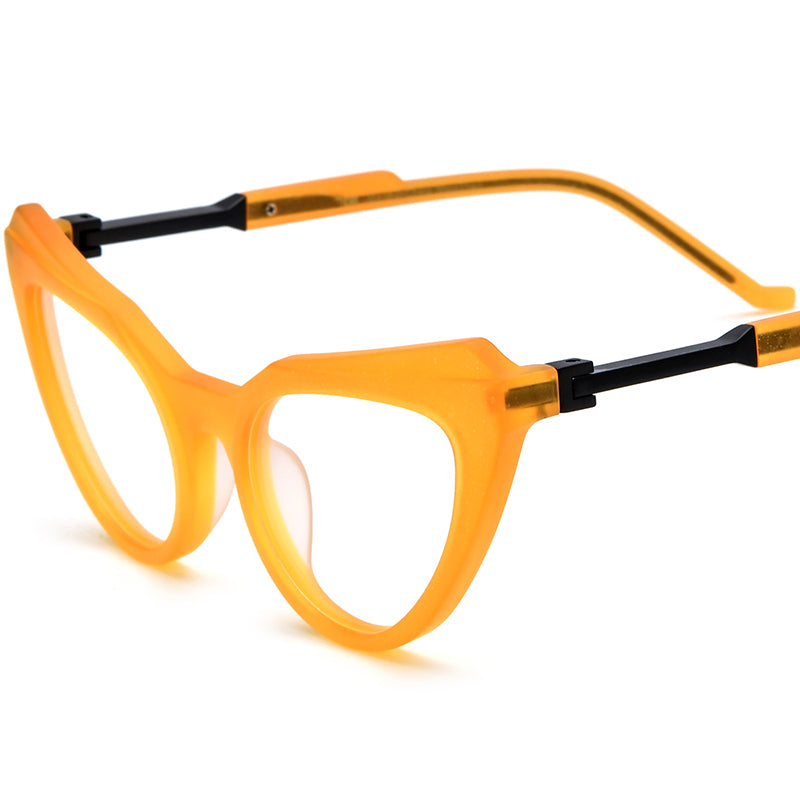 Retro Matte Acetate Cat Eye Optical Glasses Frame - Orange - MCROONS