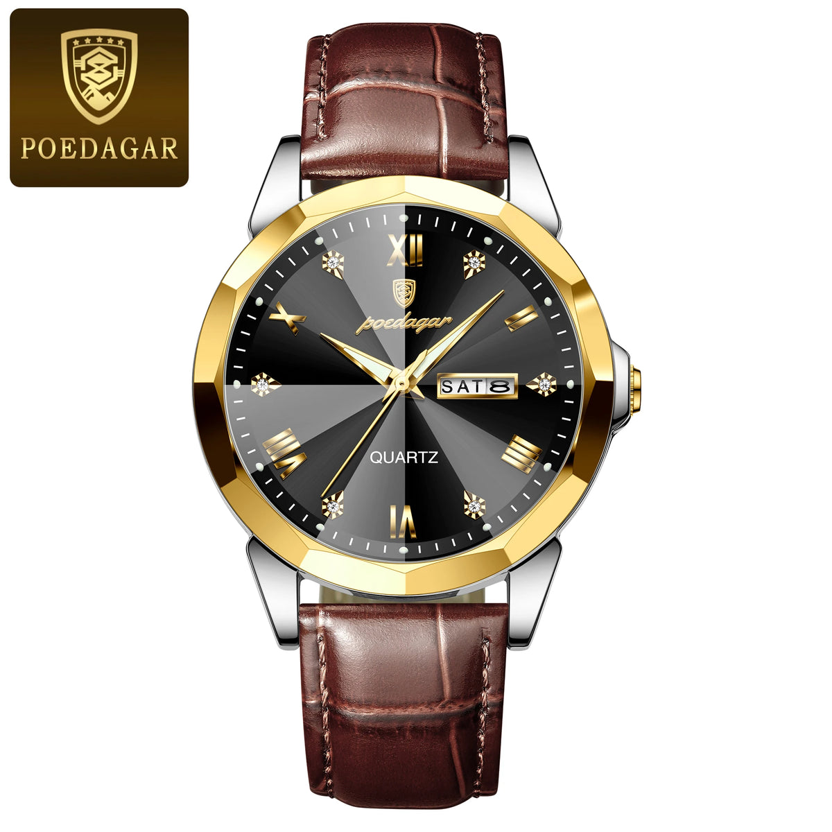 Poedagar 810 Men's Luxury Quartz Watch – Leather Strap, Waterproof, Luminous, Date