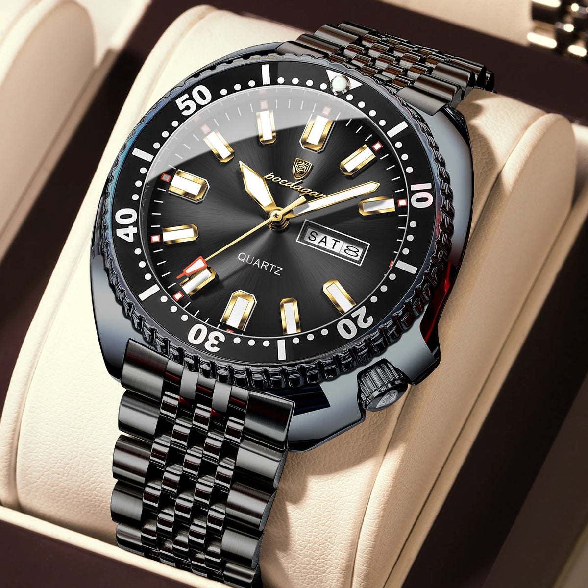 Poedagar 682 Men's Luxury Quartz Watch – Stainless Steel Band, Waterproof, Luminous, Date