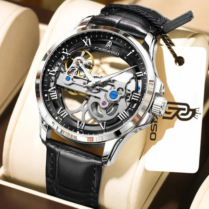 Poedagar C124 Men's Luxury Automatic Mechanical Watch – Genuine Leather Strap, Waterproof, Luminous