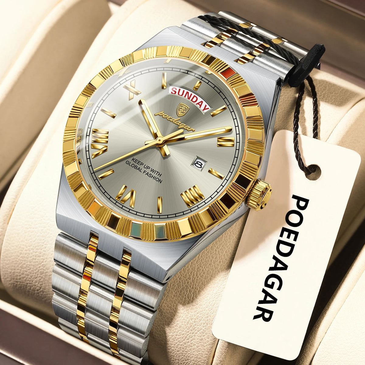Poedagar 675 Men's Luxury Quartz Watch – Stainless Steel Band, Waterproof, Luminous, Date