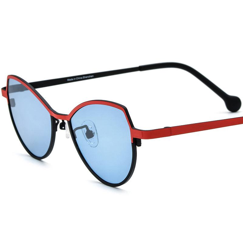 Colourful Titanium Cat Eye Sunglasses Polarized - Red Blue Lens - MCROONS