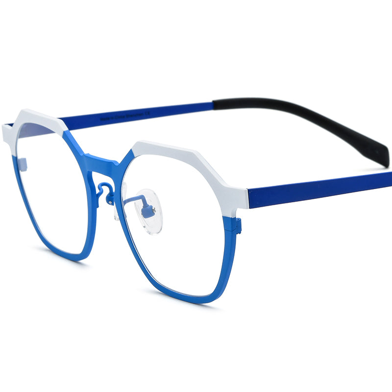 Colourful Titanium Octagon Optical Glasses Frame Vintage - White Blue - MCROONS