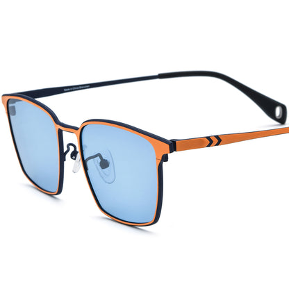 Colourful Titanium Square Polarised Sunglasses - Blue Orange Blue Lens - MCROONS
