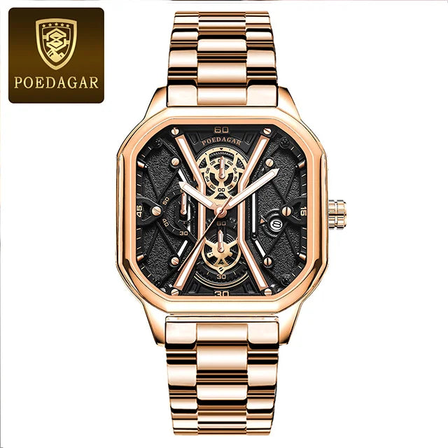 Poedagar 922 Men's Luxury Chronograph Quartz Watch – Leather Strap, Waterproof, Luminous, Date