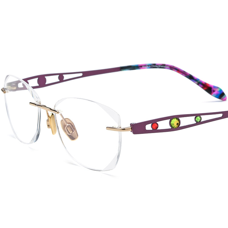 Wire Titanium Rimless Optical Glasses Fashionable - MCROONS - Purple