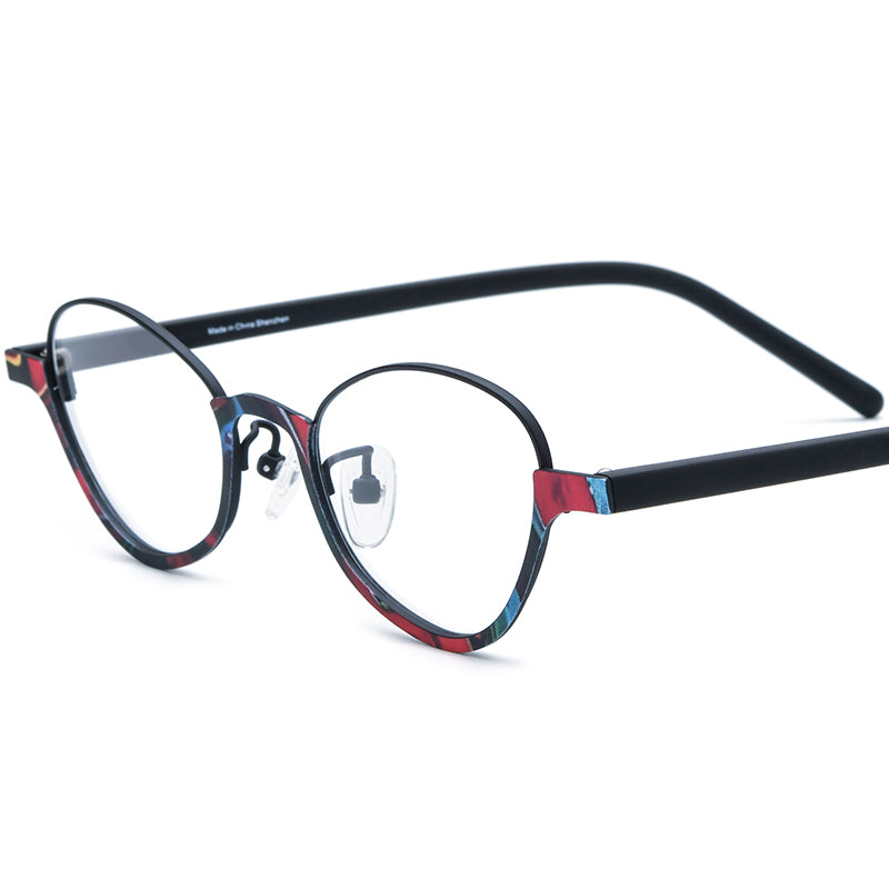 Acetate Titanium Cat Eye Optical Glasses Frame - Black - MCROONS