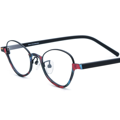 Acetate Titanium Cat Eye Optical Glasses Frame - Black - MCROONS