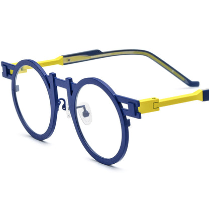 Colourful Titanium Retro Round Optical Glasses Frame - Blue - MCROONS