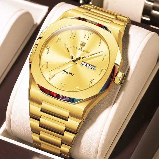 Poedagar 830 Men's Luxury Quartz Watch – Stainless Steel Band, Waterproof, Luminous, Date