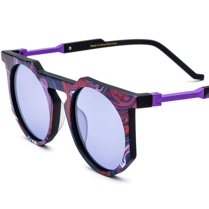 Retro Vintage Round Matte Acetate Polarized Sunglasses UV400 - Purple - MCROONS