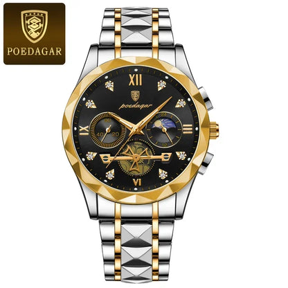 Poedagar 996 Men's Luxury Chronograph Quartz Watch – Stainless Steel Band, Waterproof, Luminous, Date