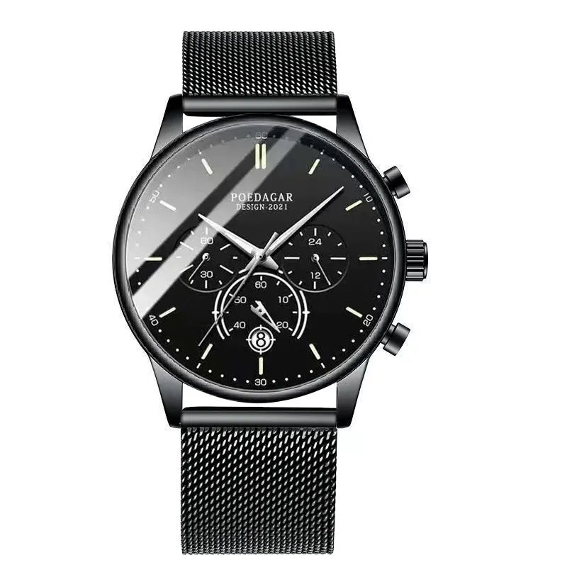 Poedagar 632 Men's Luxury Chronograph Quartz Watch – Stainless Steel Band, Waterproof, Luminous